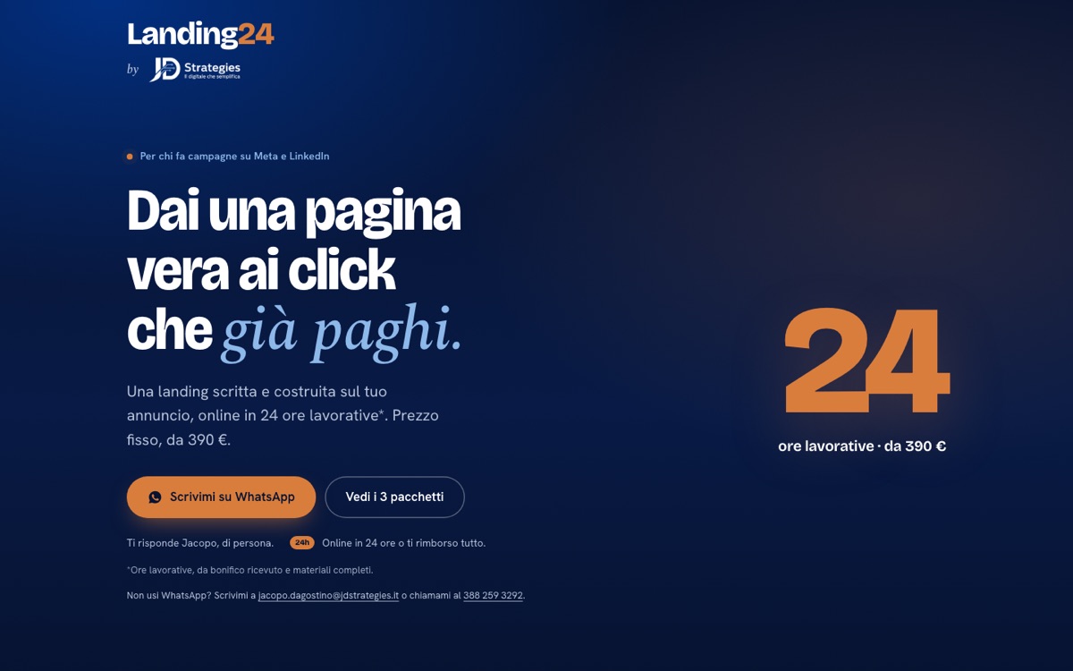 La versione desktop di questa landing